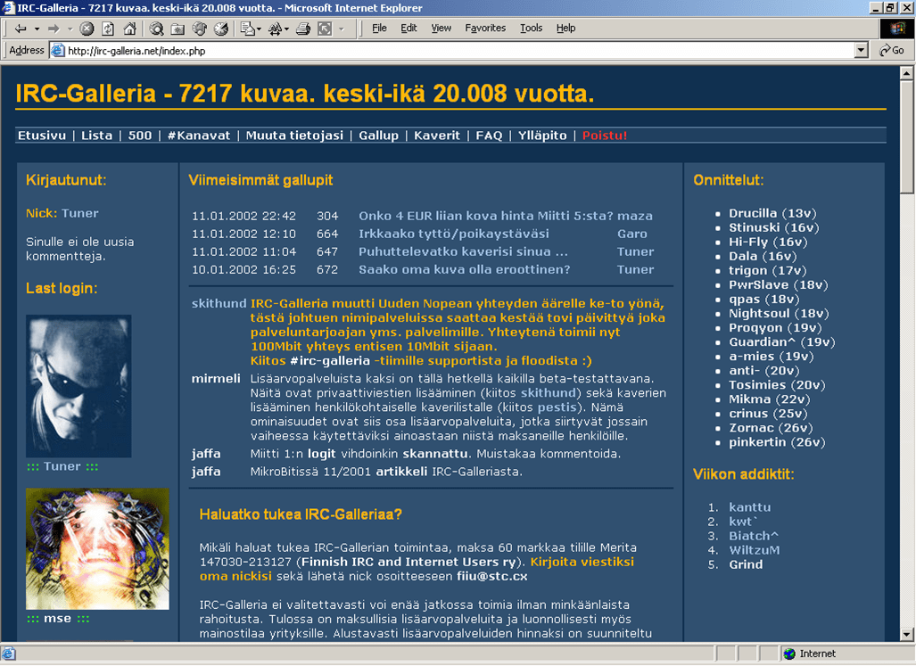 irc-gallerian sini-oranssi verkkosivu